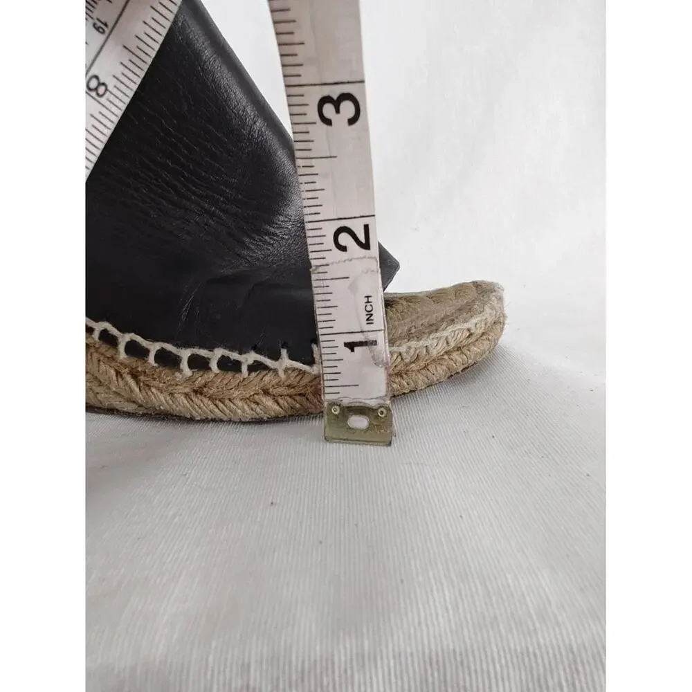 Celine Phoebe Philo Wedge Black Leather Espadrille‎ Sandals EU 38 7.5 *Flaw